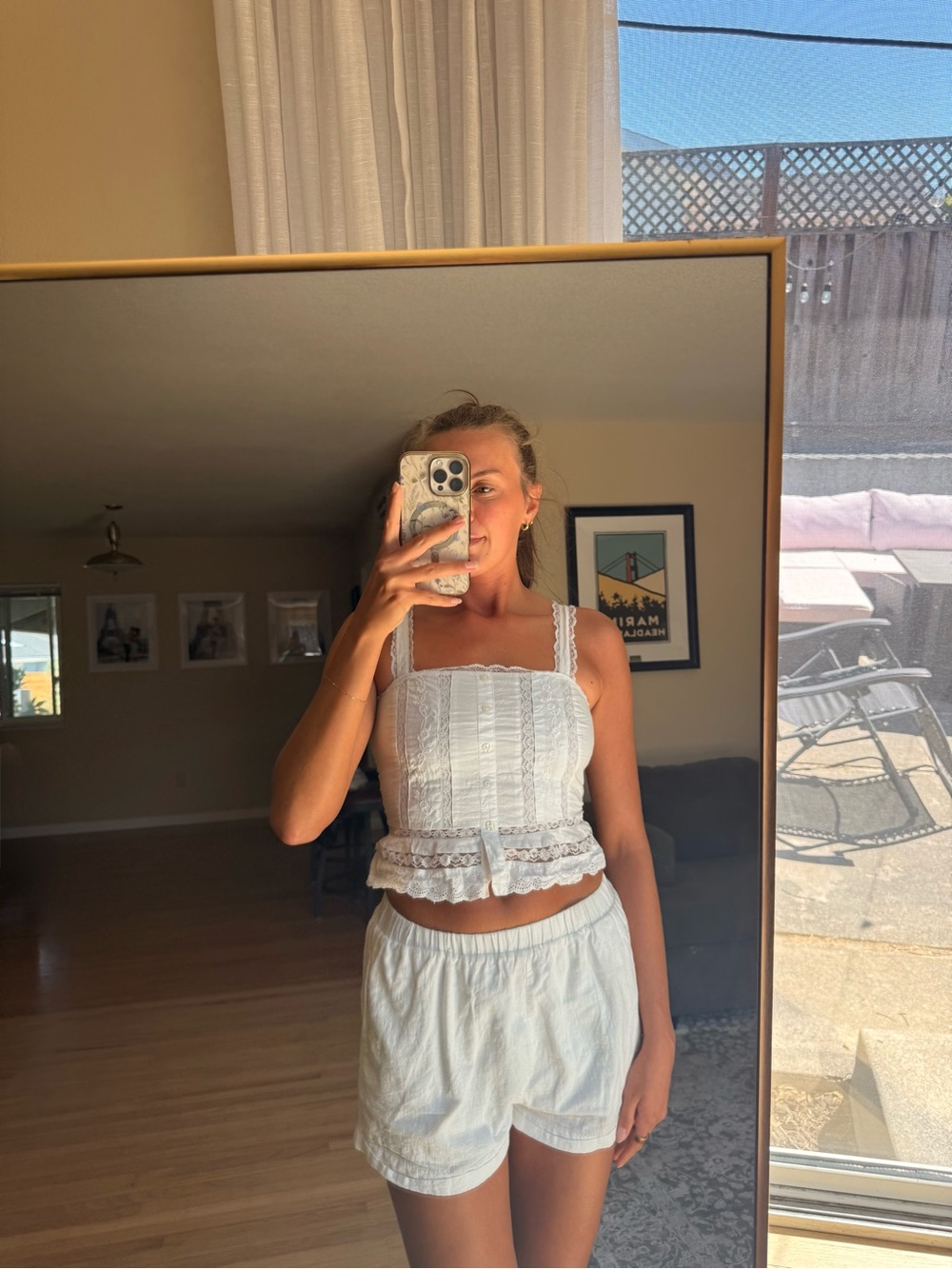 White Lace-Trim Square Neck Crop Top